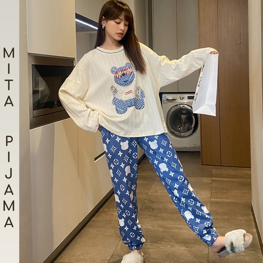 Đồ ngủ pijama nữ cao cấp mặc nhà cotton đẹp tay dài siêu cute dễ thương – CTD1