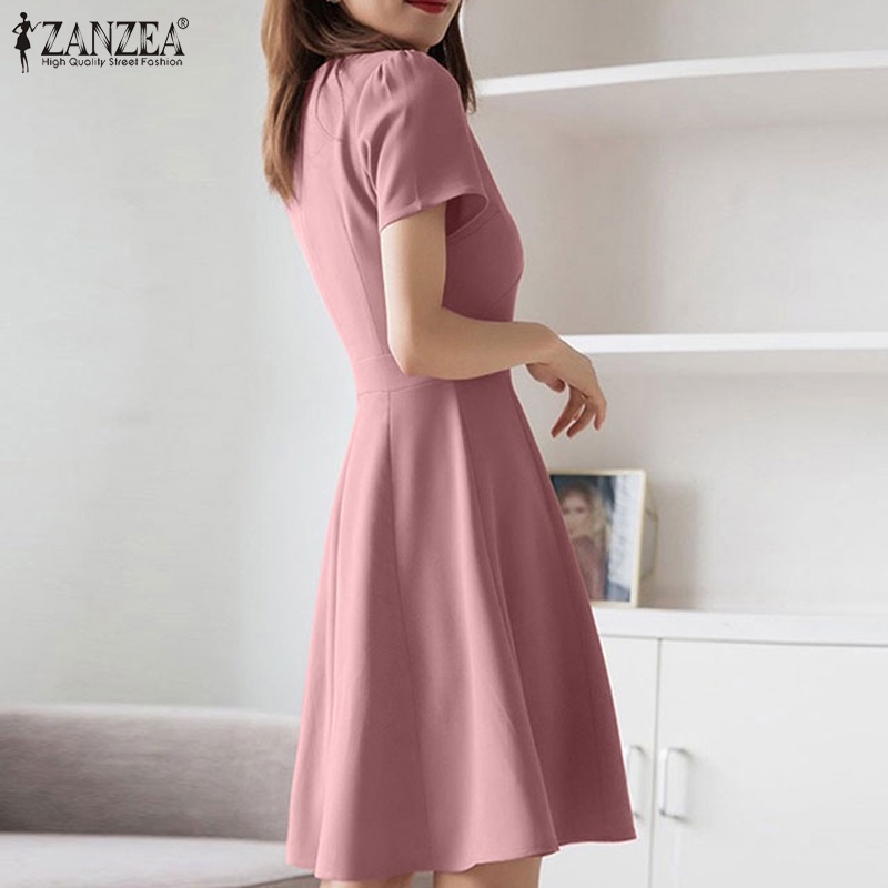 Đầm ZANZEA dáng ôm tay ngắn cổ chữ V thời trang cá tính