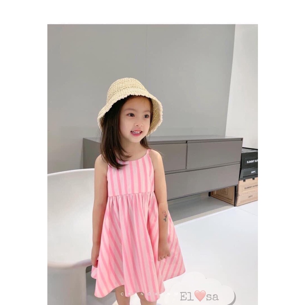 Váy bé gái - Váy 2 dây nơ chun lưng màu hồng siêu xinh cho bé 1-5 Tuổi