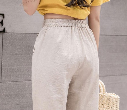Quần Đũi dáng Baggy dành cho nữ, lưng thun cạp cao [FREE SHIP] dáng 9 tấc - Vải đũi xước