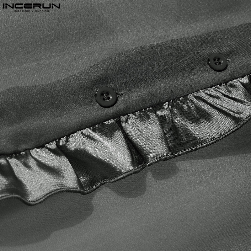 Incerun Áo Sơ Mi Flounce Henley Dài Tay Xuyên Thấu Thanh Lịch Phong Cách Anh Quốc Cho Nam