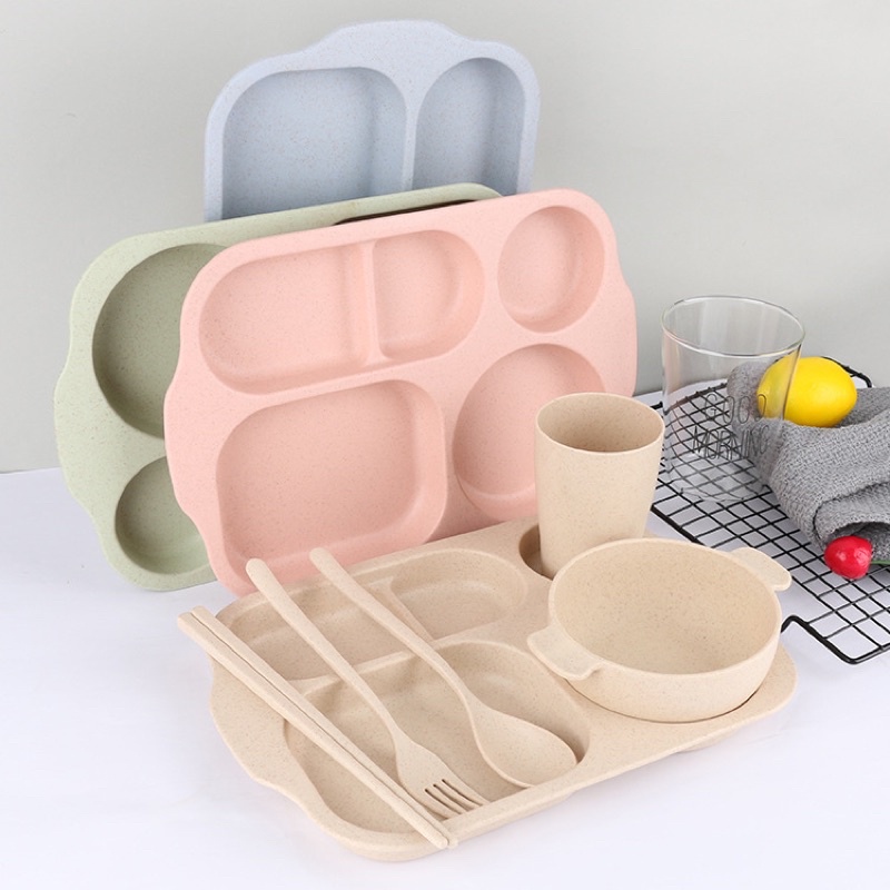 ( MỚI VỀ) set bộ 6 món khay đựng, khay ăn dặm lúa mạch cho bé