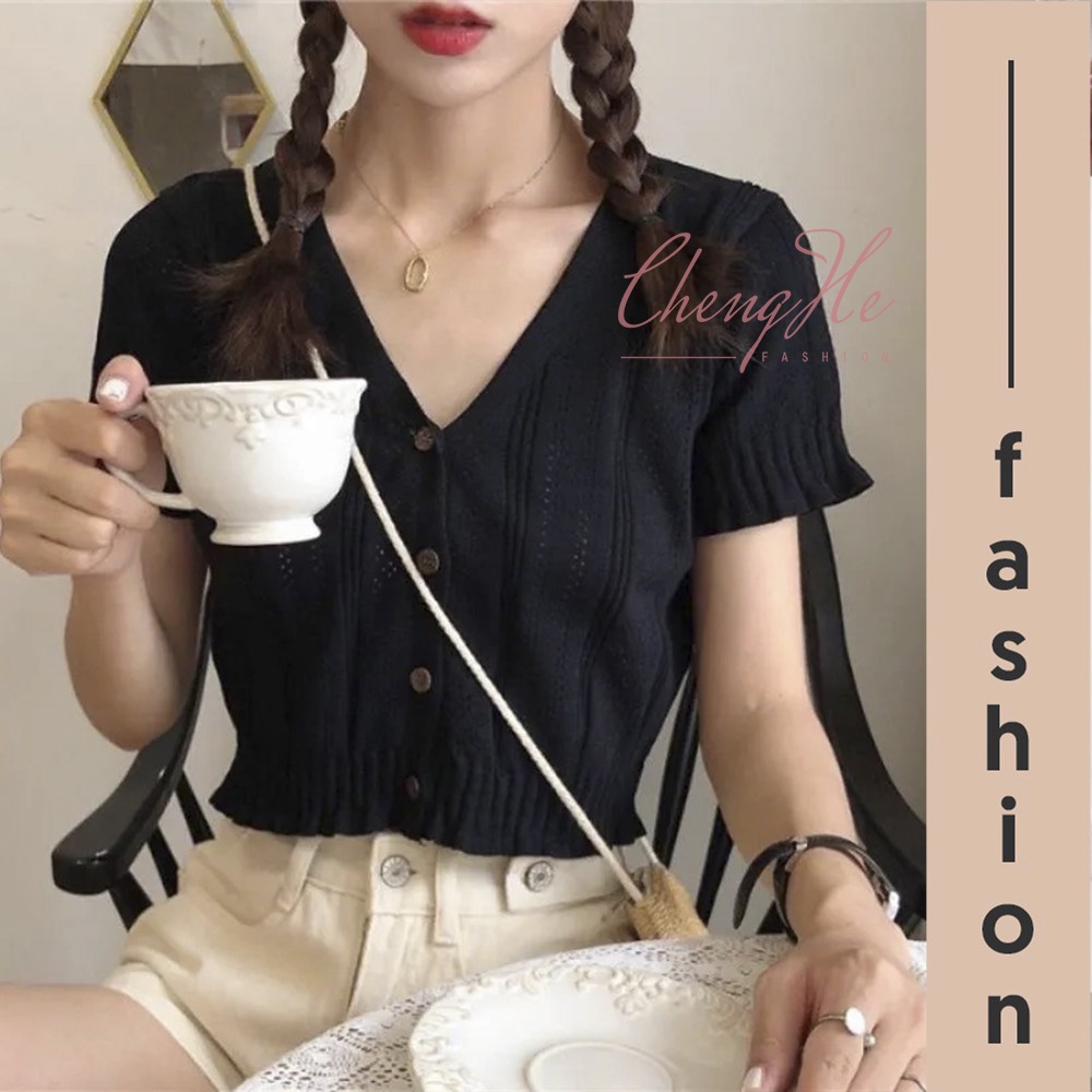 Áo croptop dáng lửng hở eo cộc tay cổ V ôm dáng jennie/ black pink siêu xinh A00013