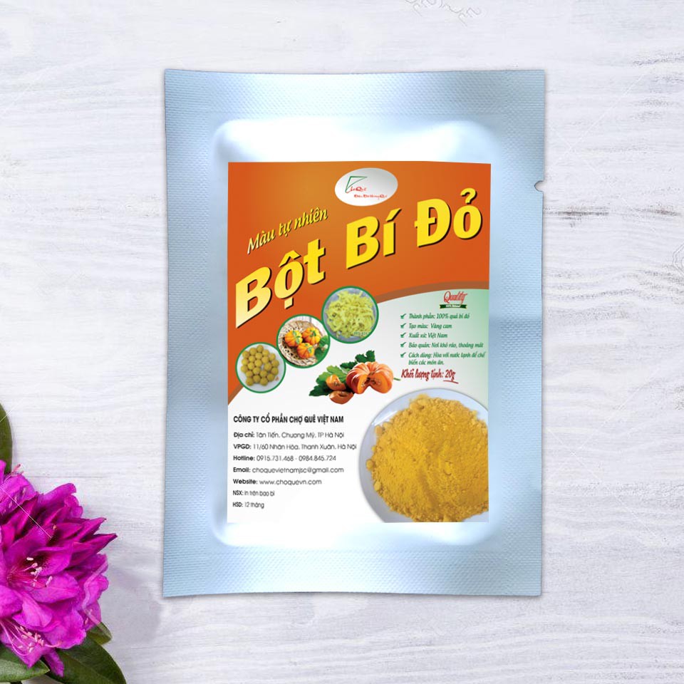 Bột bí đỏ  gói 20gr/50gr/100gr nguyên chất 100% sấy lạnh từ quả bí đỏ bí ngô dùng tạo màu cho bánh kẹo, đồ uống