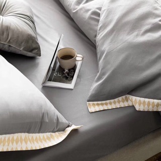 Set Chăn Ga Gối Cotton Lụa 60s Xám Phối Viền