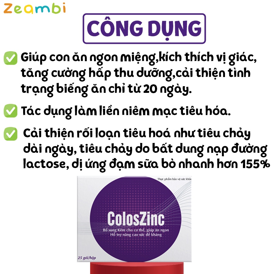 Kẽm hữu cơ ColoszinC dạng bột chính hãng Zeambi -Nguyên liệu Của Pháp - Cho trẻ ăn ngon, tiêu hoá khoẻ, đề kháng tốt