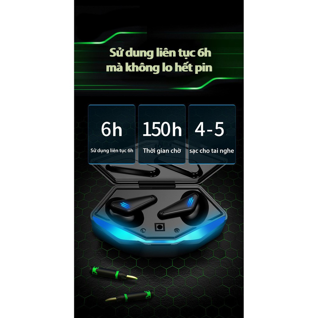 Tai nghe bluetooth không dây gaming K55 nhét tai chống nước, chống ồn, âm thanh HD, chuyên chơi game