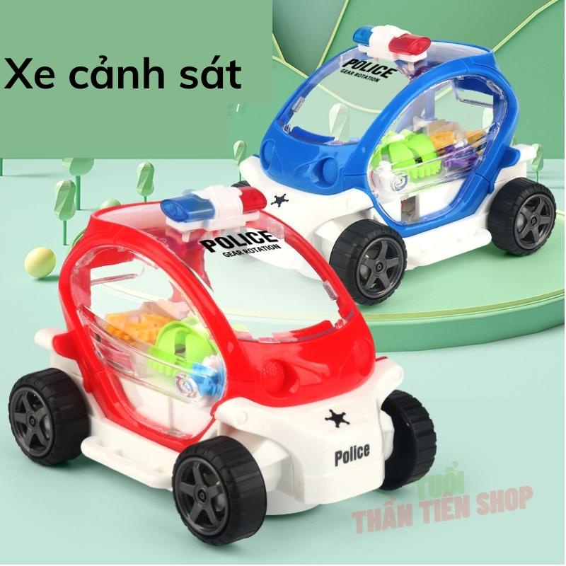 Xe cảnh sát hoạt hình, có đèn, có nhạc, âm thanh vui nhộn