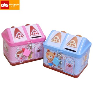 Ống heo tiết kiệm - Đồ chơi ống tiết kiệm hình ngôi nhà kèm khóa mini dễ thương cho bé (11x9x10cm)