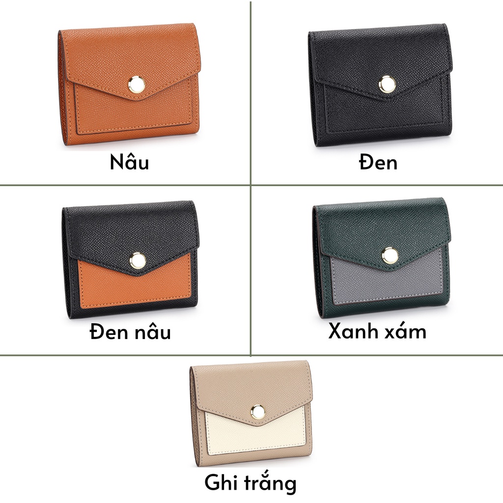 Ví nữ ngắn gập 3, cầm tay, nhỏ gọn, nhiều ngăn đựng thẻ, da bò thật cao cấp - Lynha Studio