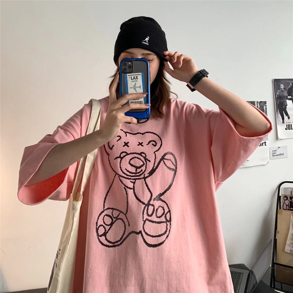 Áo Thun Tay Ngắn Dáng Rộng In Họa Tiết Hoạt Hình Phong Cách Hồng Kông Thời Trang Mùa Hè Cho Nam Và Nữ size M-5XL