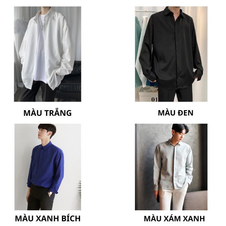 Áo sơ mi rộng nam nữ Unisex tay dài GIẤU NÚT dáng rộng kiểu Hàn Quốc màu trắng đen vải lụa mềm mịn MRD03