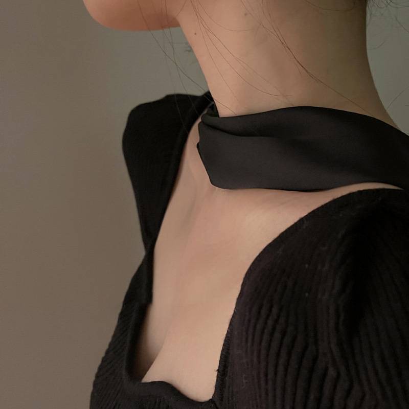 Dây buộc tóc/ khăn choàng lụa bản hẹp dài màu trơn thanh lịch trong trẻo phong cách Pháp Hàn dành cho nữ