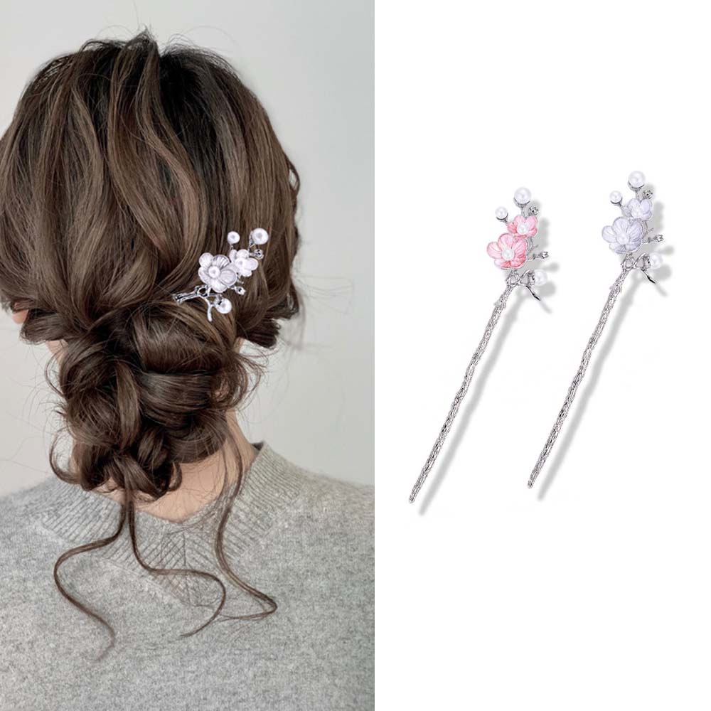 Trâm Cài Tóc Hình Hoa Mận Đính Ngọc Trai Giả Bằng Hợp Kim Phong Cách Trung Hoa
