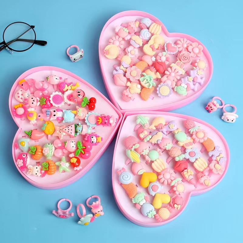 Set 12 Nhẫn Đính Đá Hoạt Hình Dễ Thương Cho Bé Gái