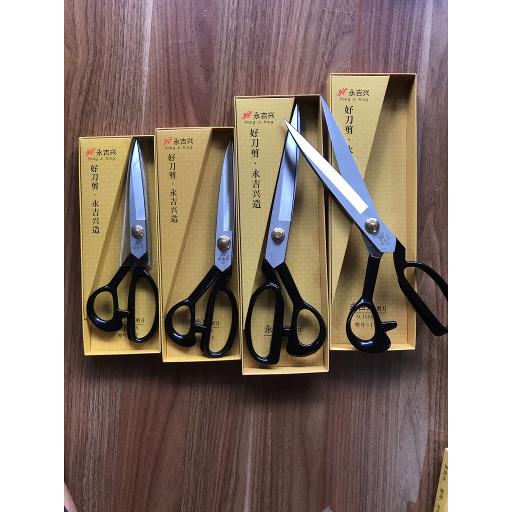 kéo cắt vải chuyên nghiệp ngọt và nhẹ , kéo cắt hộp vàng có 4 size 9 , 10 ,11, 12 kéo cắt vải lưỡi cắt trắng hộp vàng