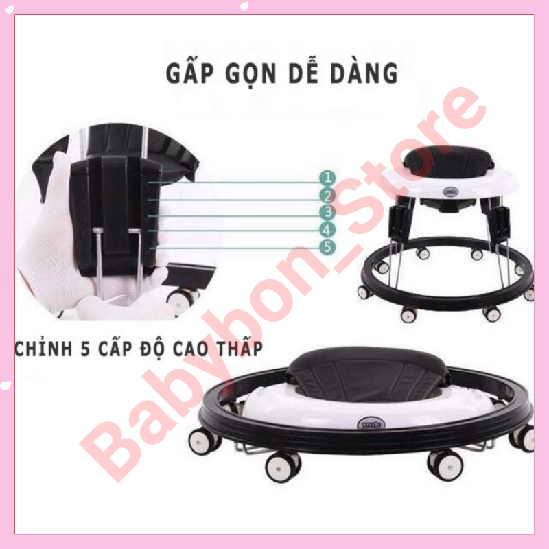 Xe tròn tập đi cho bé MOMMY KIDS điều chỉnh 5 cấp độ,Kết hợp ghế ăn dặm . nhựa dẻo cao cấp , chế độ xoay 360