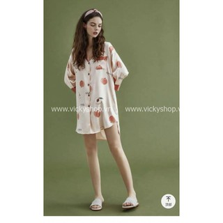 D861 đầm sơ mi lụa họa tiết cao cấp.