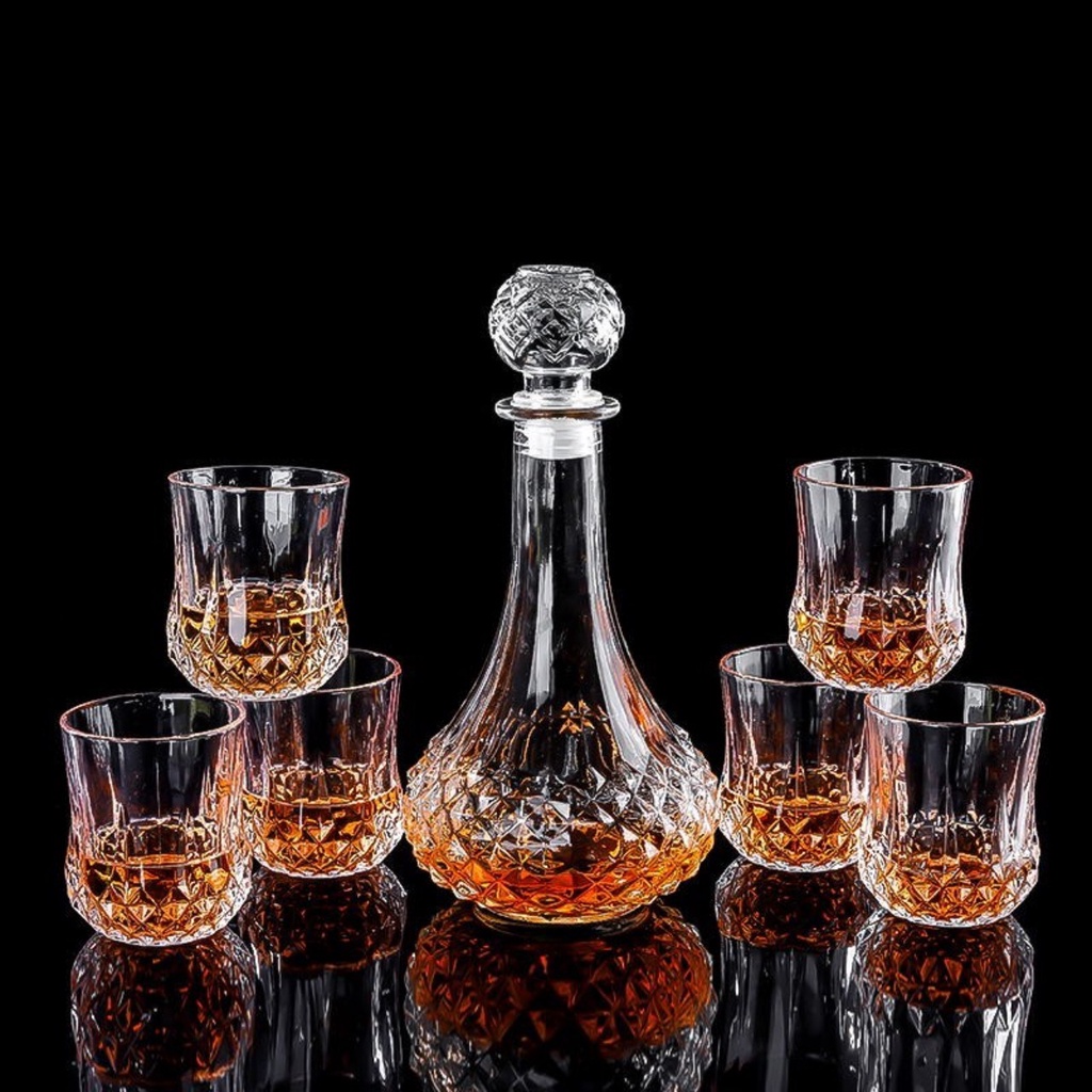 Bình + ly rượu thủy tinh cao cấp dung tích bình 800ml, 1lit dung tích ly 40ml-300ml