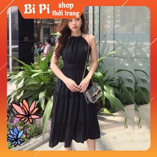 Đầm tầng cổ yếm cao cấp chất phi lụa(ảnh thật và clip)