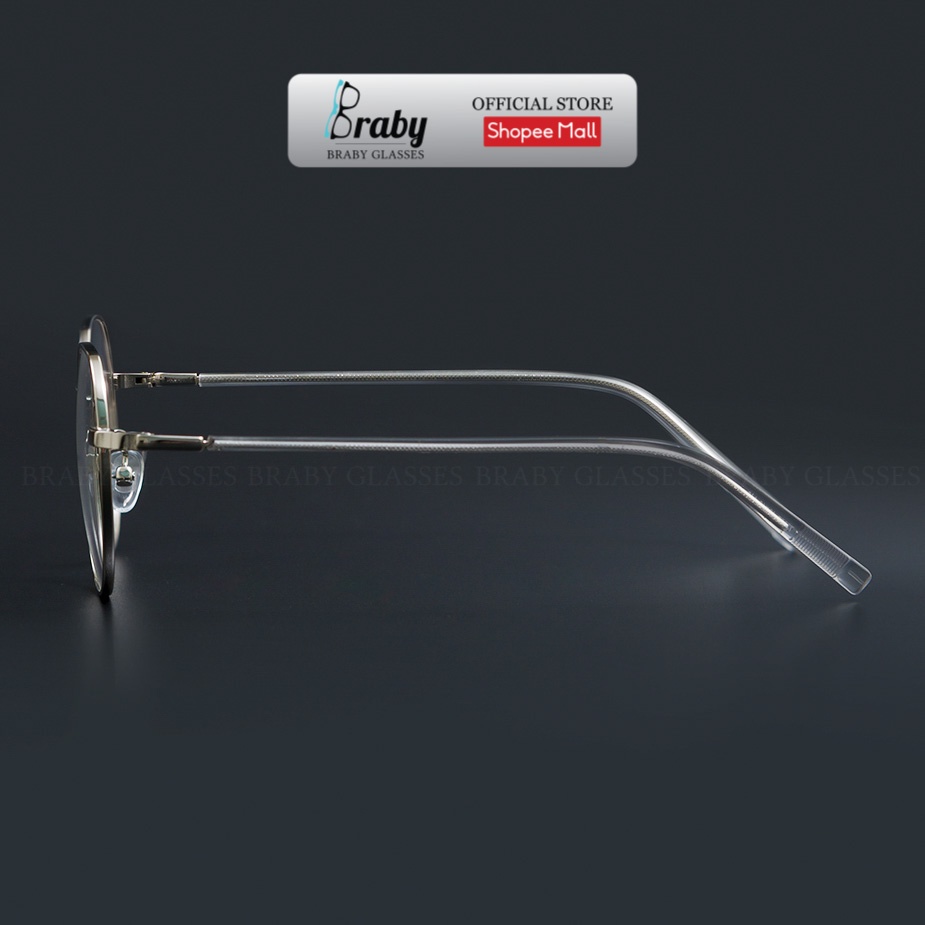 Gọng kính cận tròn to nam nữ Braby Glasses kính thời trang Titanium nhiều màu sang trọng thanh mảnh MK12