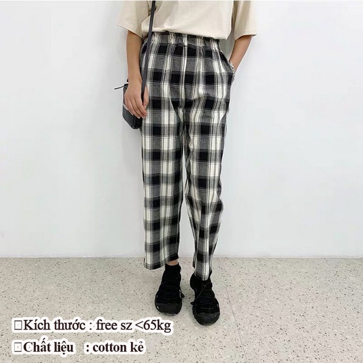 Quần ống rộng kẻ caro Cullotes nữ dáng suông thể thao Ulzzang - Genzoo