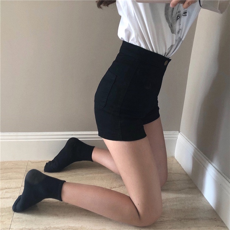 Quần ngắn denim IELGY dáng chữ A lưng cao co giãn thời trang mùa hè cho nữ