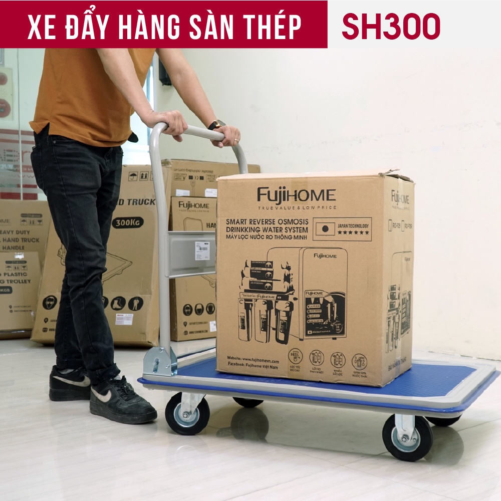Xe đẩy hàng 4 bánh gấp gọn chở 200kg nhập khẩu Nhật Bản FUJIHOME, bánh xe xe chống ồn, bảo hành 1 năm