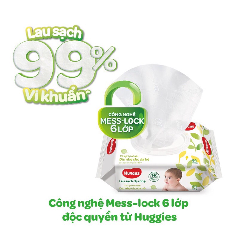 Thùng nguyên 12 bịch khăn ướt Huggies không mùi (bịch 64 miếng)