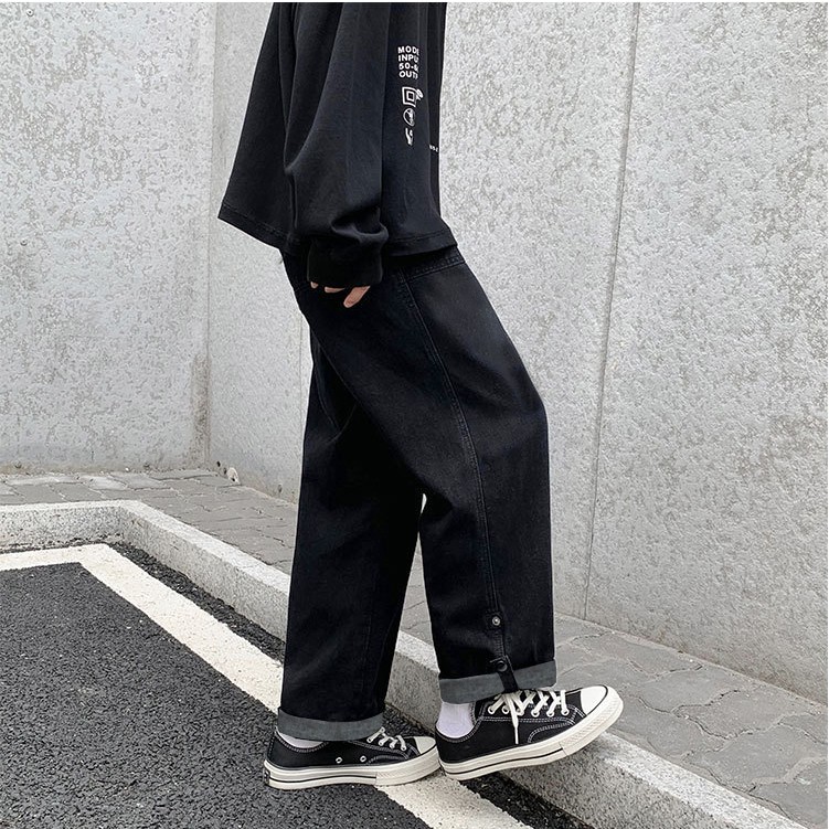 [form rộng] Quần jean baggy nam nữ ống suông form rộng lưng chun khuy bấm gấu 2021 320d | BigBuy360 - bigbuy360.vn