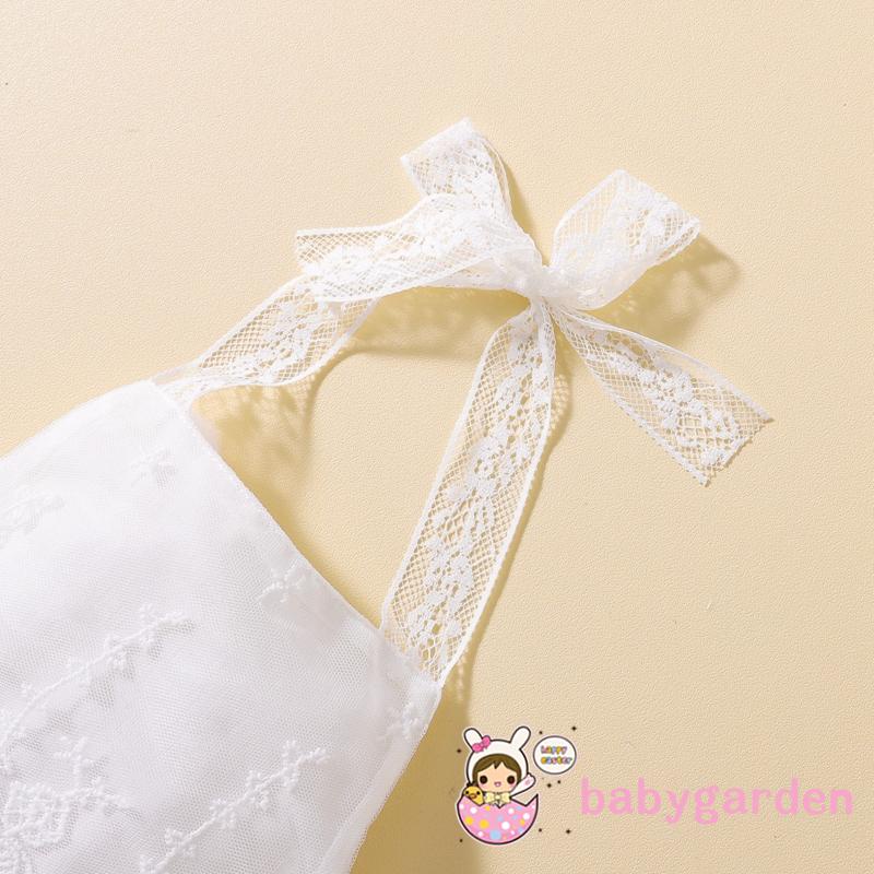 Bộ Áo Liền Quần Hai Dây Phối Ren Màu Trơn Dành Cho Bé Gái 0-2 Tuổi