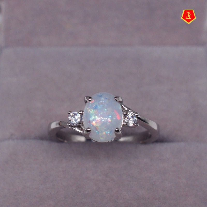Nhẫn Đính Đá Opal Thiết Kế Đơn Giản Thời Trang Cho Nữ
