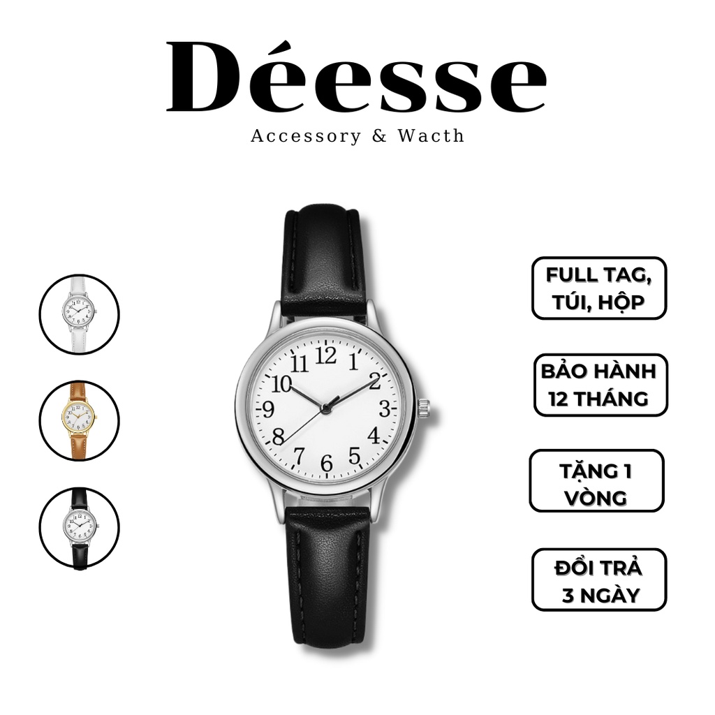 Đồng hồ dây da thời trang nam nữ Déesse mặt vuông đính đá cao cấp DH00022