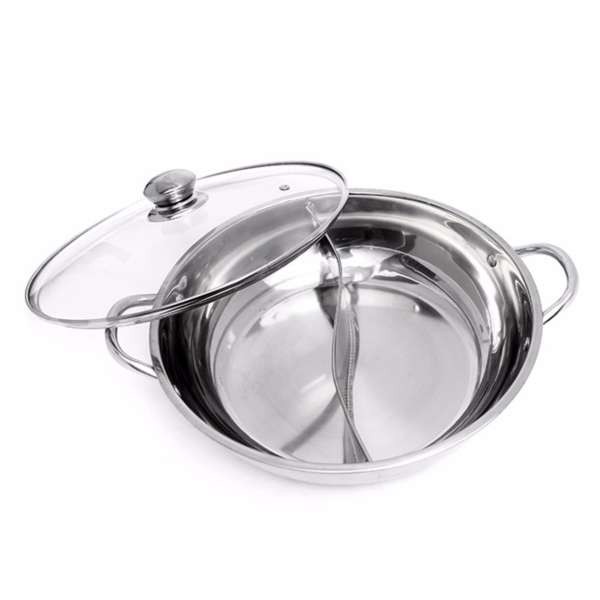 Nồi lẩu Hot Pot 2 ngăn inox-Nôi lẩu size lớn 30cm-Nồi lẩu 2 ngăn dầy dặn nấu được bếp từ cao cấp