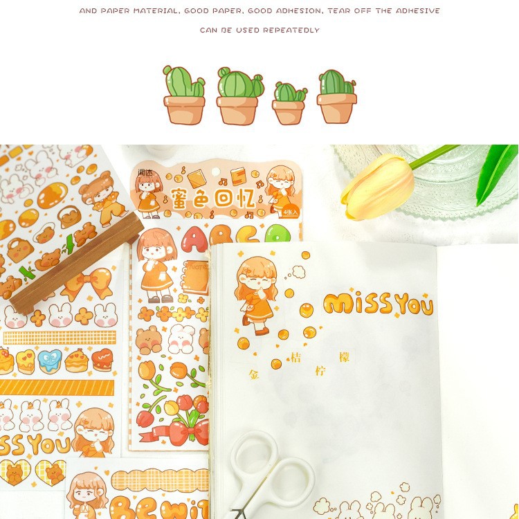 Set 4 tấm sticker mẫu cô bé chibi màu sắc rực rỡ