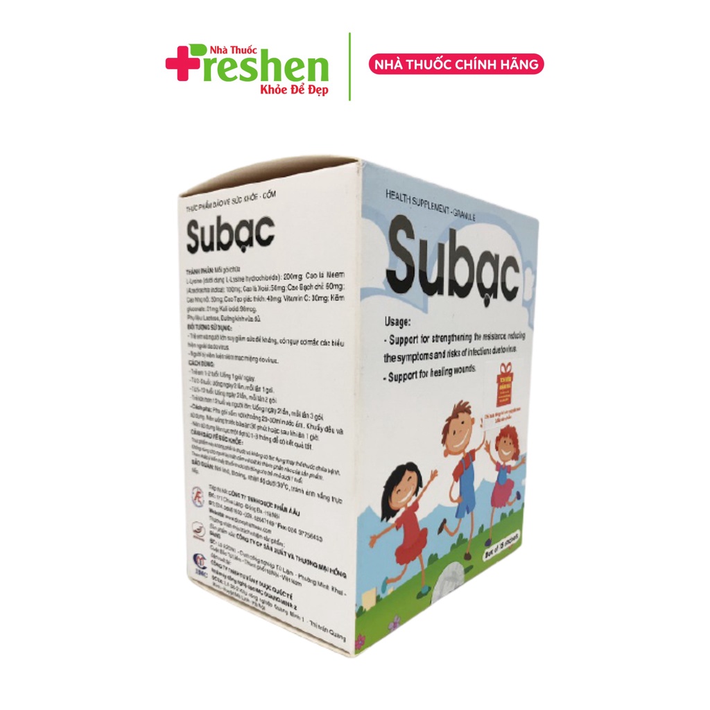 Cốm Su bạc - tăng cường sức đề kháng cho trẻ - Subac tăng miễn dịch cho bé từ lysine, cao lá xoài, vitamin C