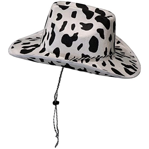 Mũ Cao Bồi Màu Trắng/Đen In Hình Bò Sữa Cho Nam Và Nữ