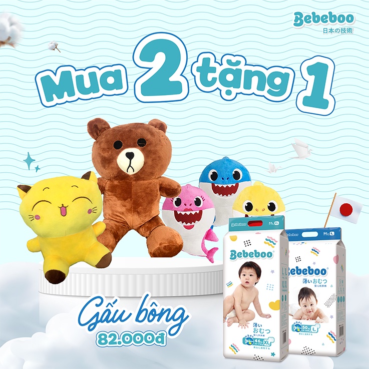 Combo 2 bịch Tã/Bỉm Dán Bebeboo Nhật Bản mỏng mềm thấm hút tốt, đóng n