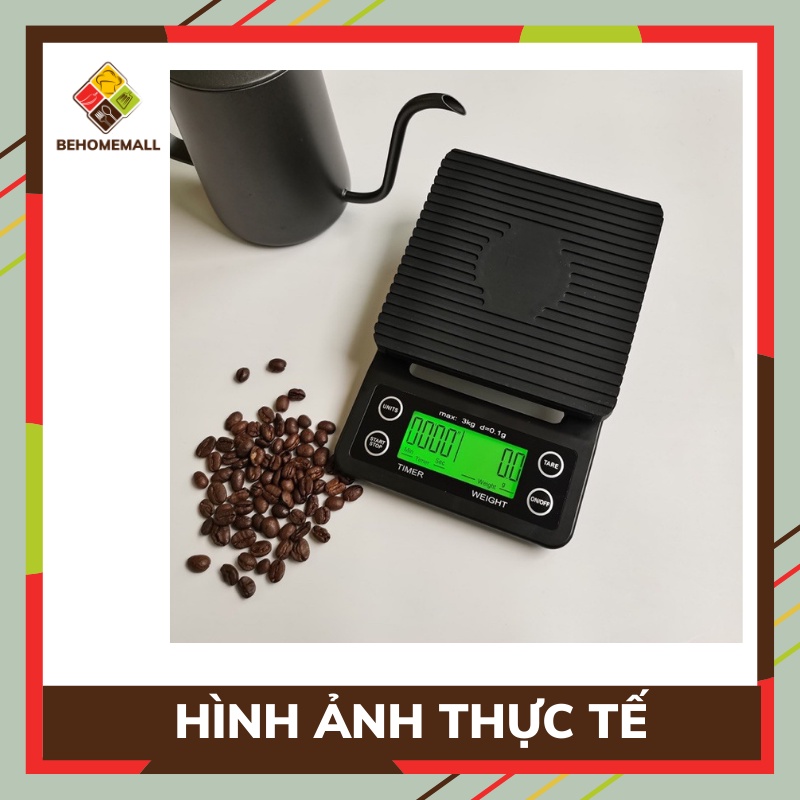 Cân điện tử nhà bếp BEHOMEMALL cân tiểu ly Timer Scale định lượng 0.1 - 3kg cân chính xác làm bánh