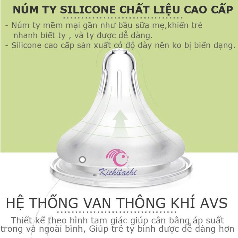 Bình Sữa Sơ Sinh Kichilachi PPSU Cổ Hẹp, Núm Vú Silicone Siêu Mềm , Chống Sặc Và Chống Đầy Hơi 80ml