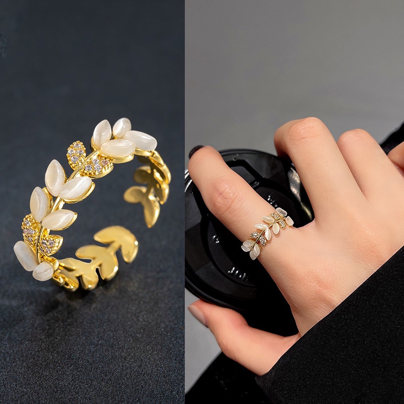 Nhẫn Đồng Đính Đá Zircon Hình Lúa Mì Thời Trang Cổ Điển Có Thể Điều Chỉnh Cho Nữ