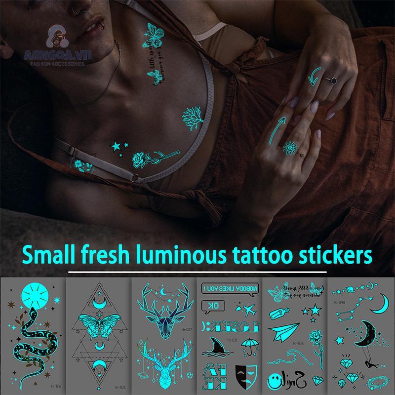 Miếng Dán Hình Xăm Dạ Quang Màu Xanh Dương Độc Đáo Dùng Trang Trí