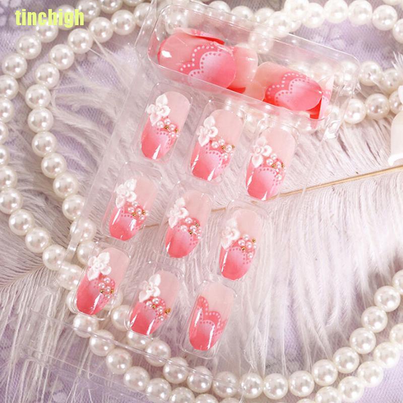 (Hàng Mới Về) Bộ 24 Móng Tay Giả 3D Màu Hồng Xinh Xắn