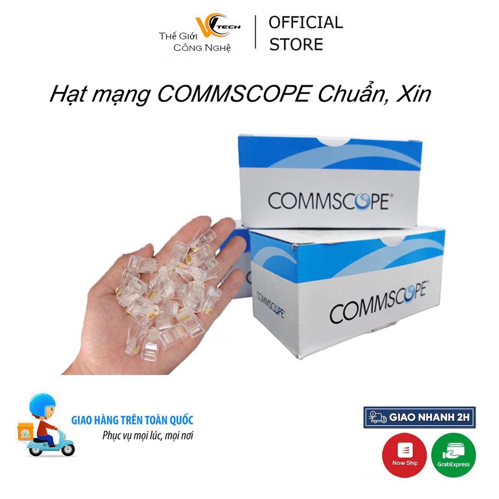 Combo hộp 100 hạt mạng COMMSCOPE CAT 5E rj45 plug-Chân đồng chống OXY hóa-Hàng chính hãng 100%