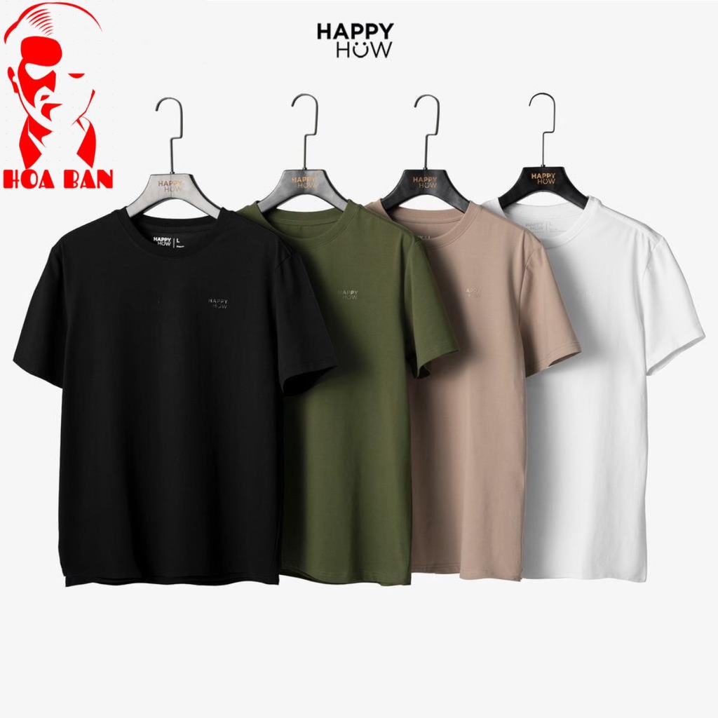 Áo thun nam cổ tròn HAPPYHOW vải Cotton co giãn 4 chiều ,dày dặn, form regular fit thoải mái