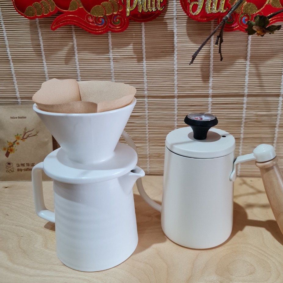 Bộ phễu pha cà phê phương pháp V60 gốm phong cách Châu Âu