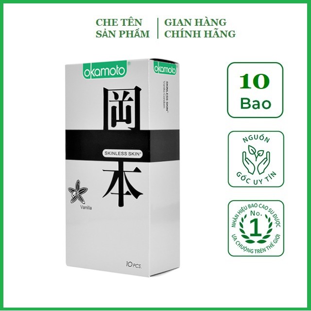 Bao Cao su siêu mỏng hộp 10 chiếc Okamoto hương Vanilla