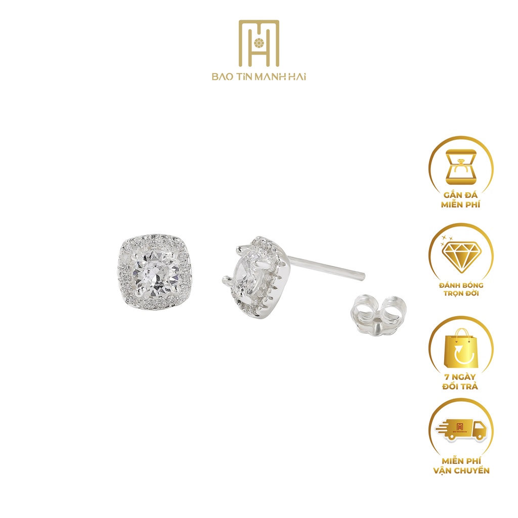 Bông tai bạc nữ dạng nụ gắn đá hình vuông sang trọng, cá tính BTB40 Bảo Tín Mạnh Hải