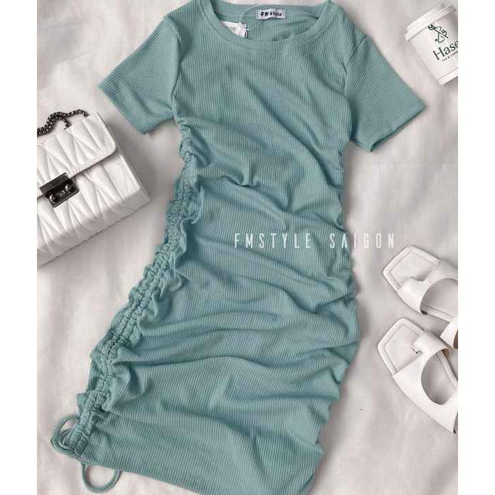 Đầm gân tay ngắn VM STYLE body váy rút dây 22VD03T370903 | BigBuy360 - bigbuy360.vn