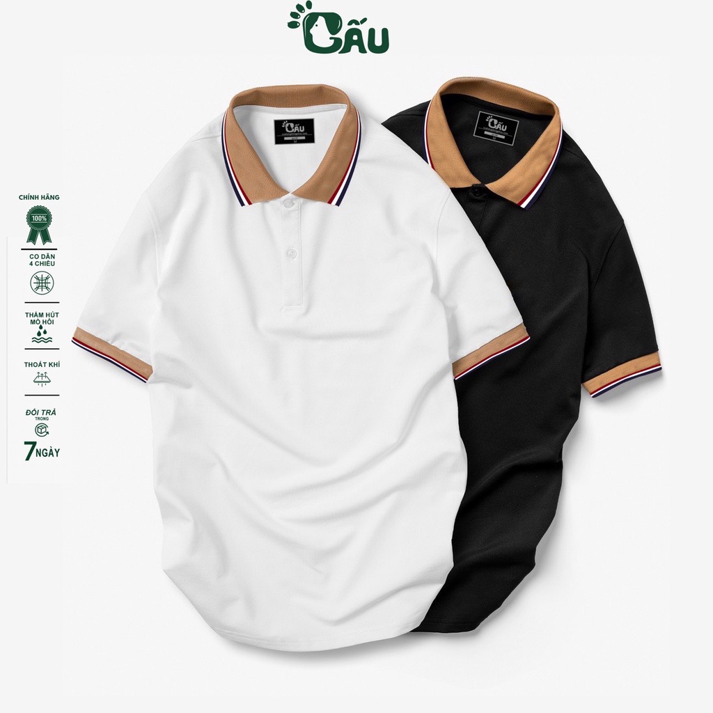 Áo thun Polo GẤU 194 Trơn Unisex vải cá sấu Poly co dãn 4 chiều dày dặn form gerular fit - PL Viền Ca Cao